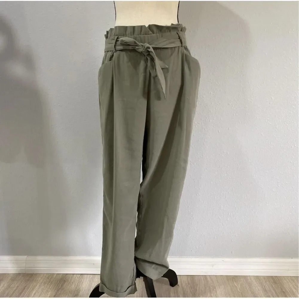ZARA TRF Trafaluc Collection Paperbag Trouser Olive Green Sz Small Dress Pants W